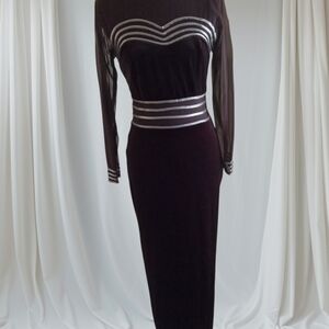 Chocolate Color Stretch/velvet Dress with Long Cuffed Sleeves for Cocktail Night